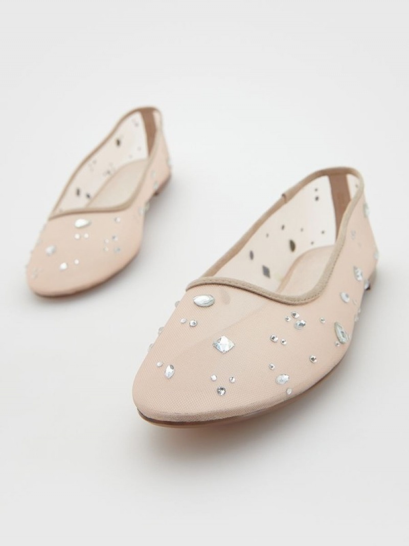 Reserved Ballerinasrhinestones Halbschuhe Damen Beige | 4907-RWDHL