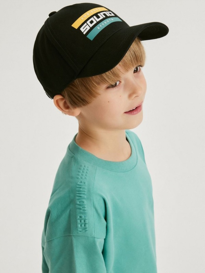 Reserved Baumwoll Baseball Kappen Jungen Schwarz | 3902-NHIBM