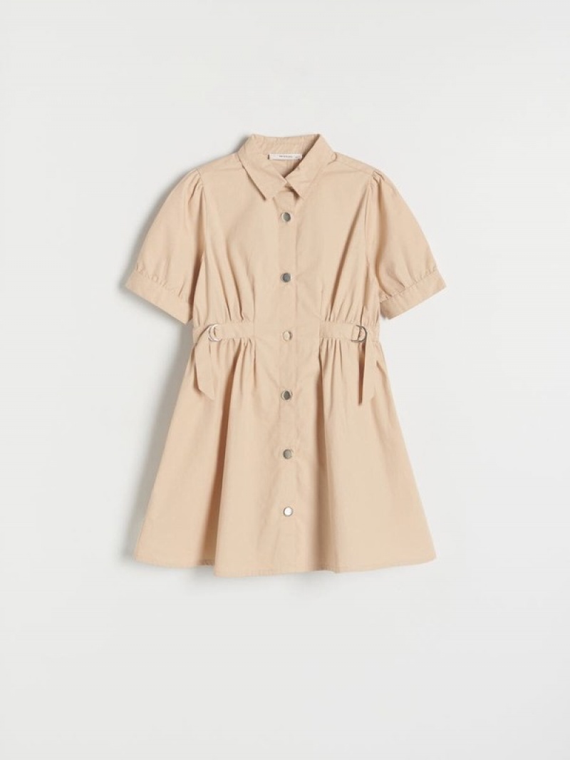 Reserved Baumwoll Kleid Mädchen Beige | 4857-SAYVB