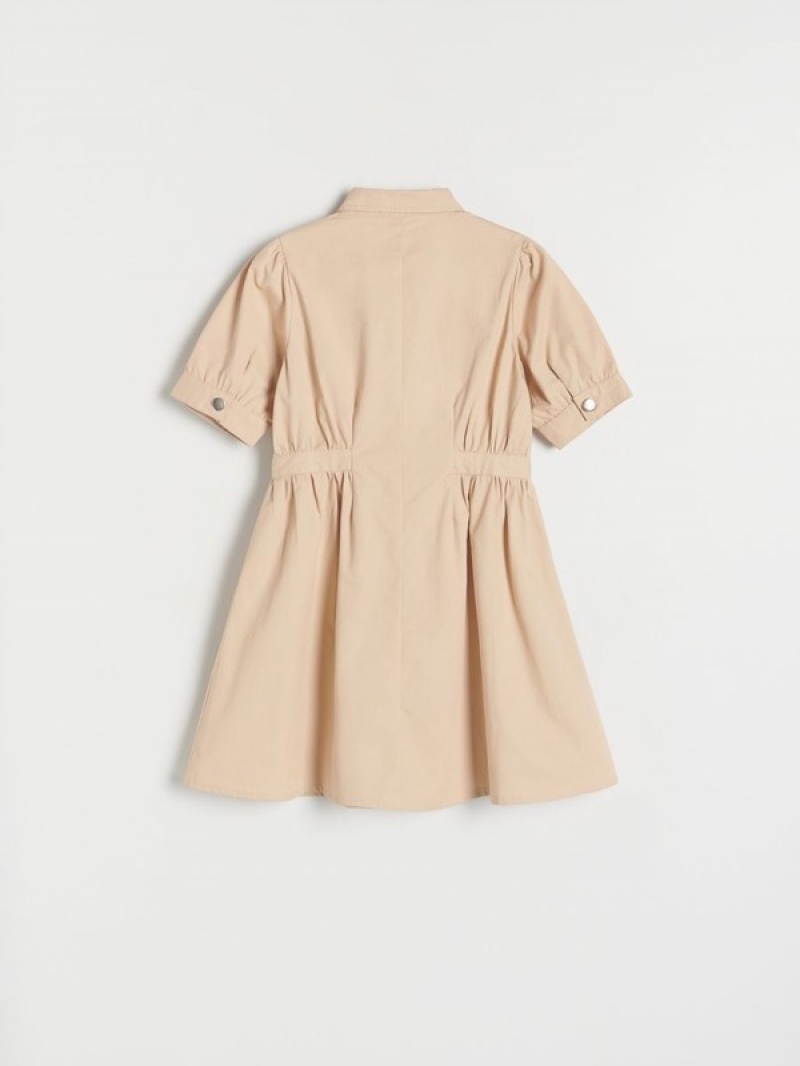 Reserved Baumwoll Kleid Mädchen Beige | 4857-SAYVB