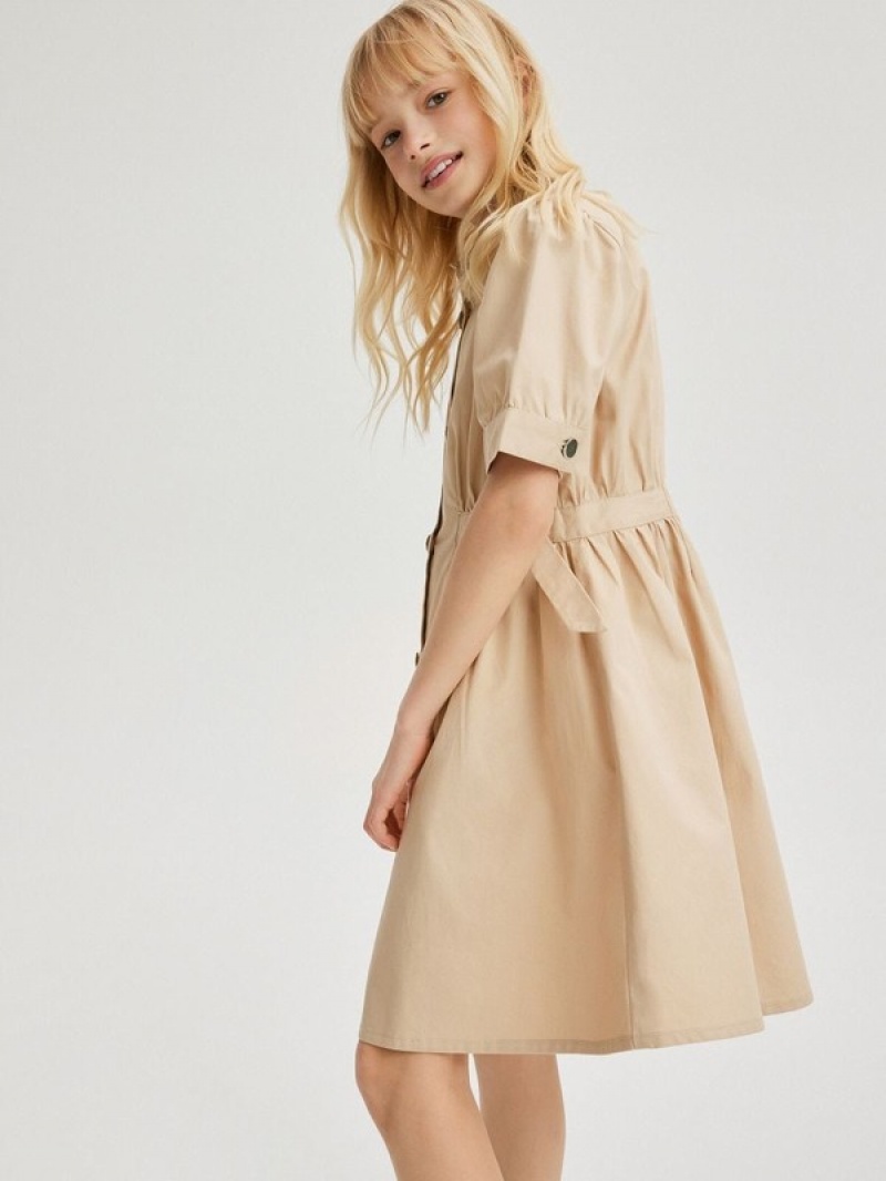 Reserved Baumwoll Kleid Mädchen Beige | 4857-SAYVB