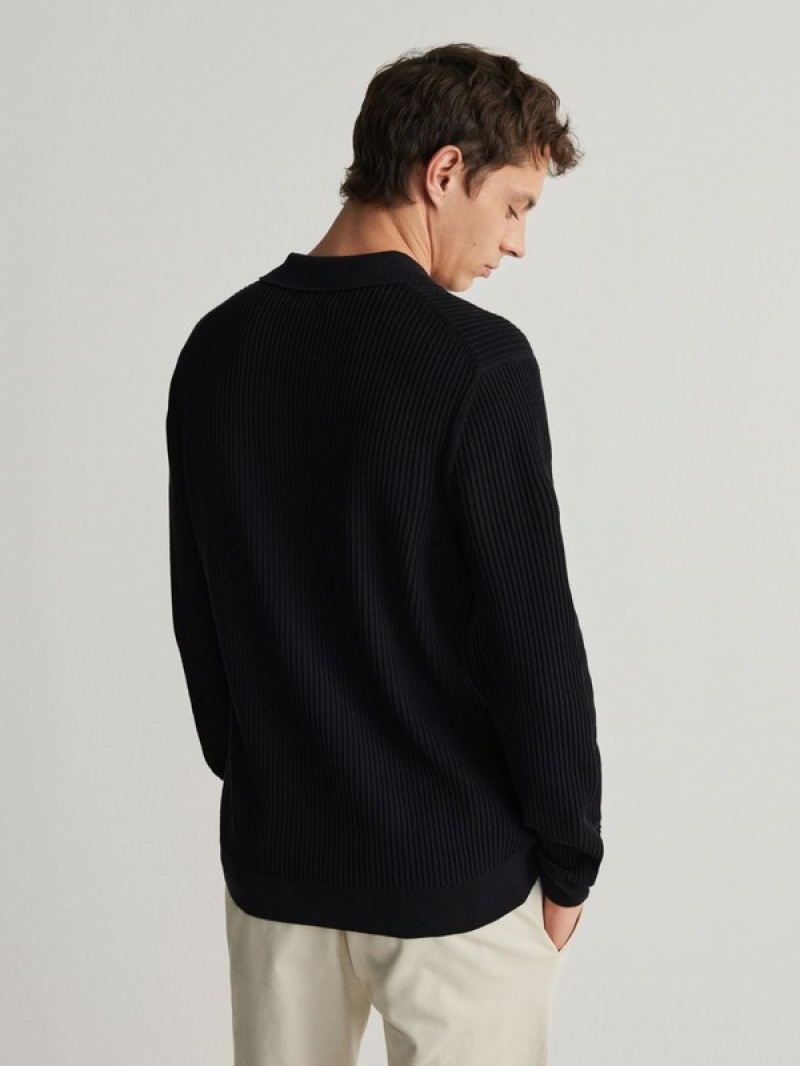 Reserved Baumwoll Long Sleeve Pullover Herren Schwarz | 1854-JLHIN