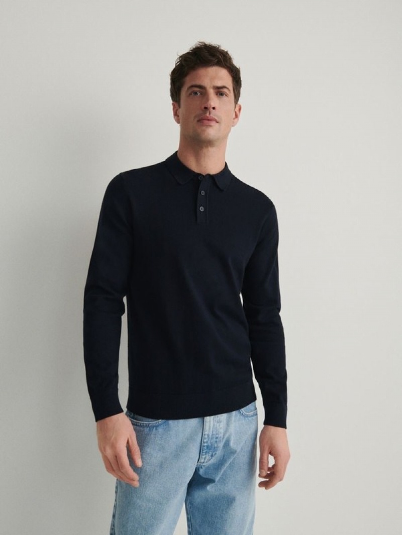 Reserved Baumwoll Long Sleeve Pullover Herren Navy | 1547-DQUJS