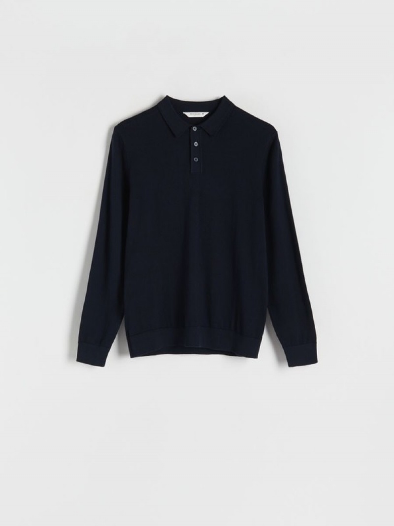 Reserved Baumwoll Long Sleeve Pullover Herren Navy | 1547-DQUJS