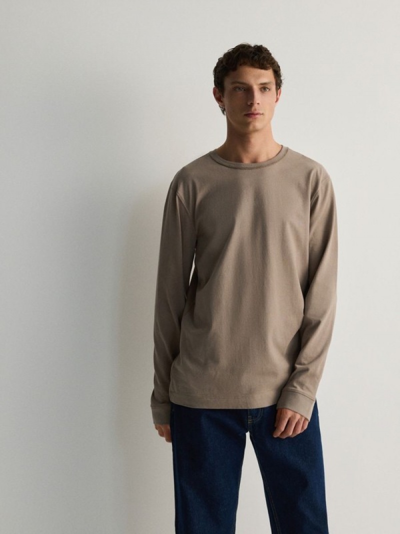 Reserved Baumwoll Long Sleeve T-shirts Herren Braun | 8714-EUSQZ