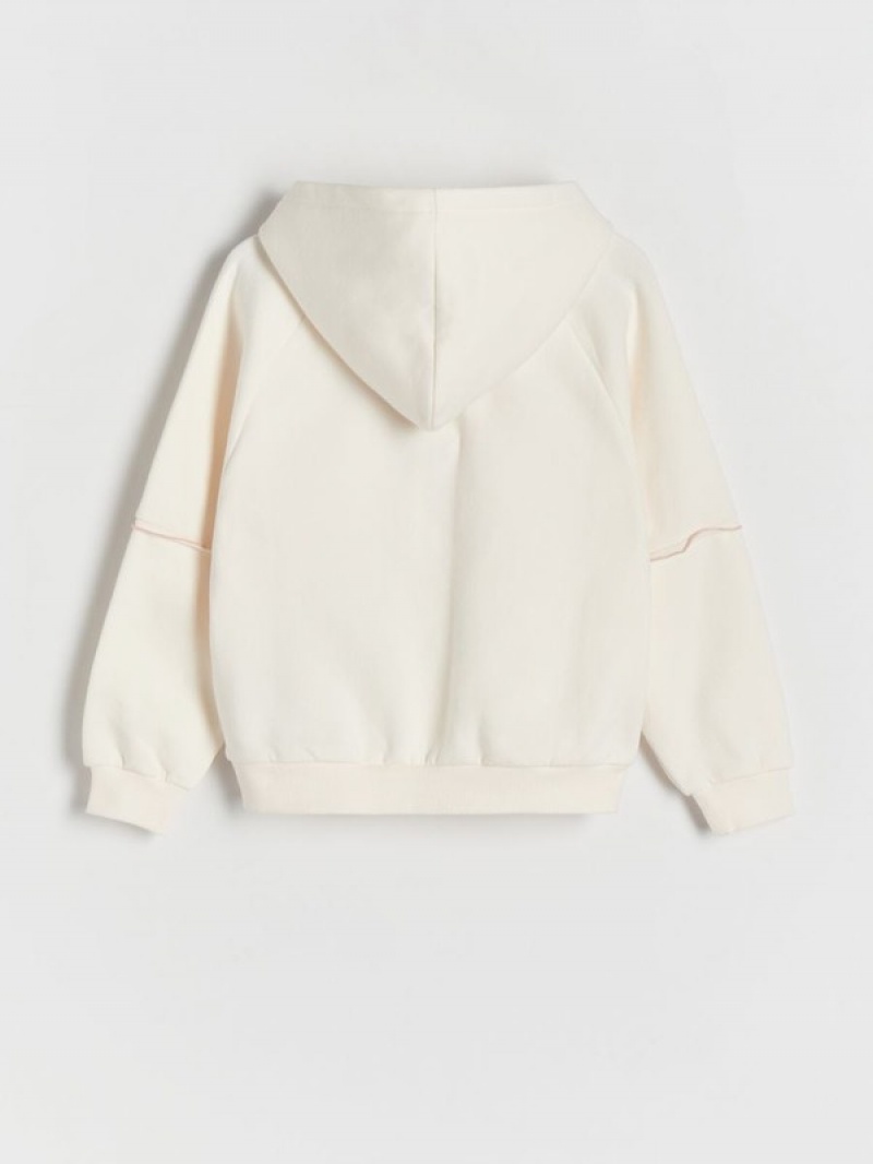 Reserved Baumwoll Rich Stitching Hoodie Mädchen Beige | 0453-IKHCQ