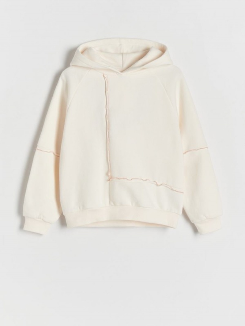 Reserved Baumwoll Rich Stitching Hoodie Mädchen Beige | 0453-IKHCQ