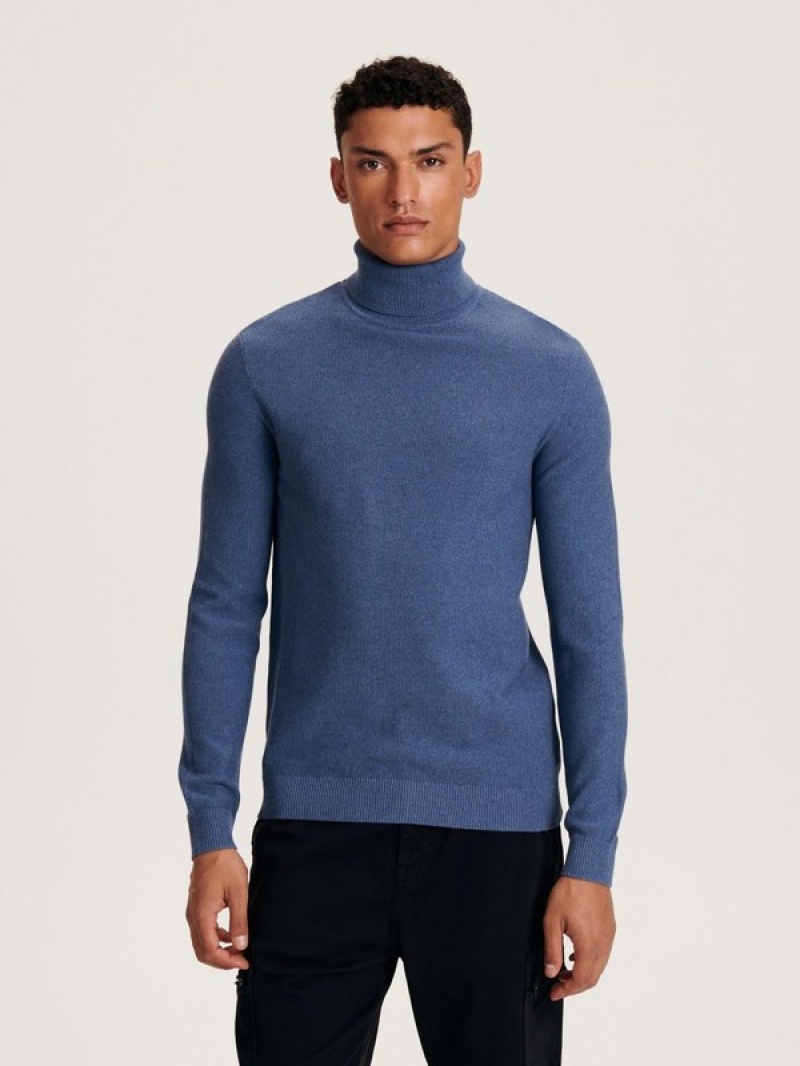 Reserved Baumwoll Rich Turtleneck Pullover Herren Blau | 4295-WFNPE