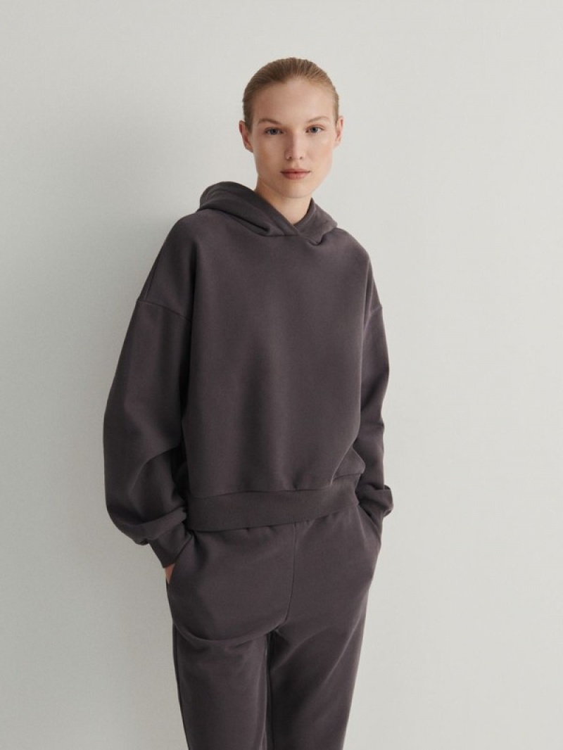 Reserved Baumwoll Sweatshirts Damen Dunkelgrau | 2173-CUSYV