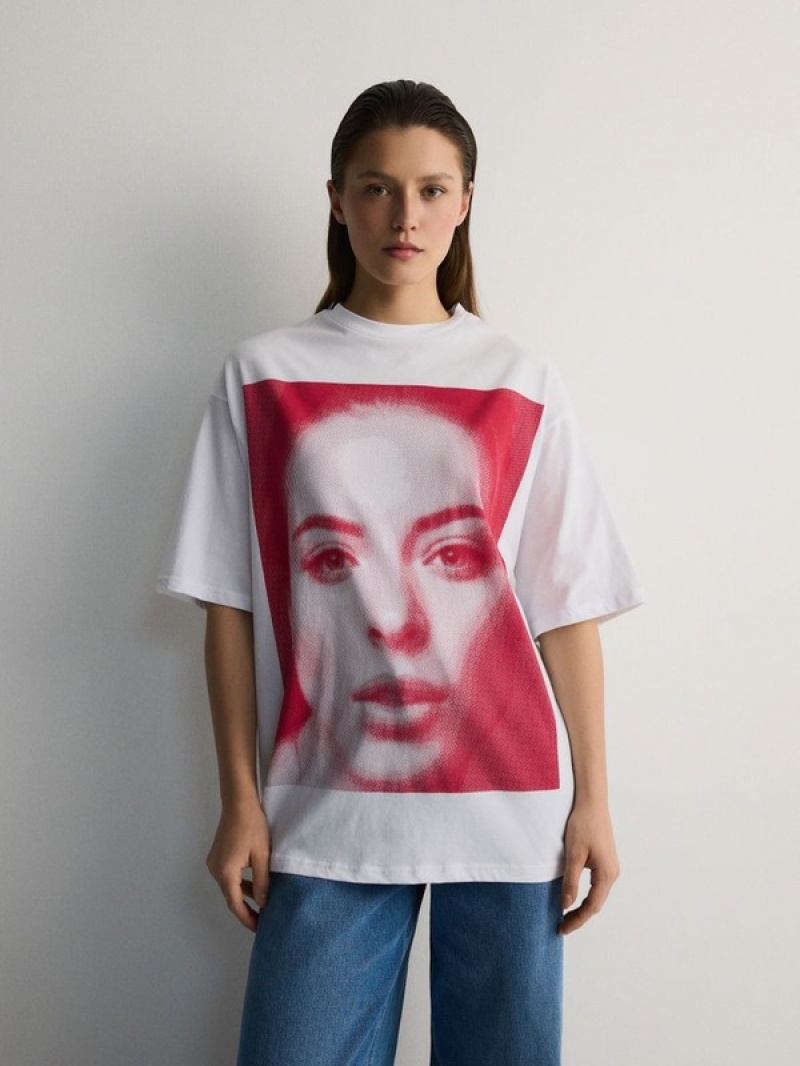 Reserved Baumwoll T-print T-shirts Damen Rosa | 1854-GUEWT