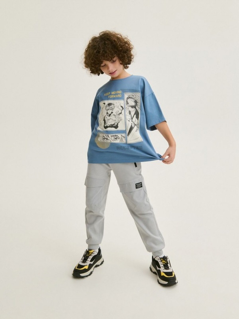 Reserved Baumwoll T-print T-shirts Jungen Grau Blau | 1607-YRXUA