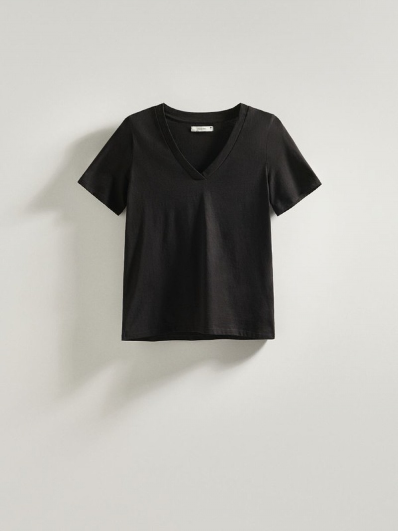 Reserved Baumwoll T-shirts Damen Schwarz | 2473-LXZWT