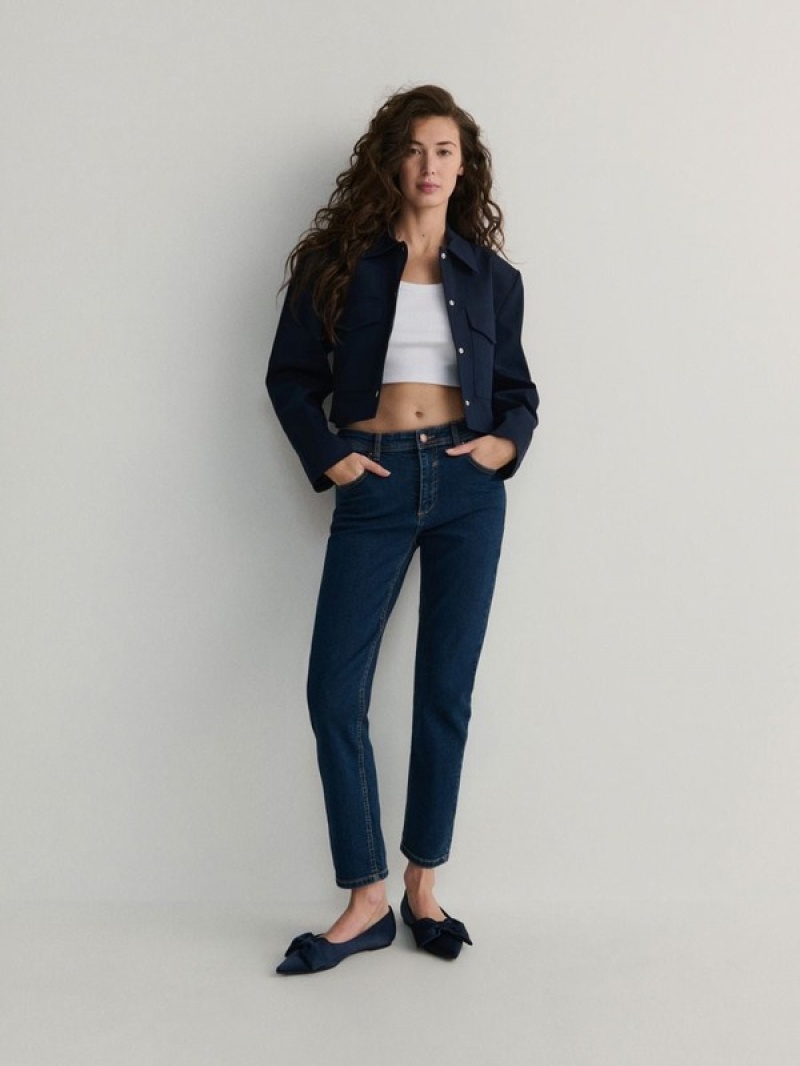 Reserved Boyfriend Slim Jeans Damen Navy | 6359-FZVBL