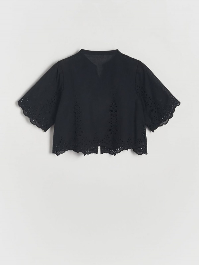 Reserved Broderie Anglaise Baumwoll Hemd Mädchen Schwarz | 9521-YUKXM