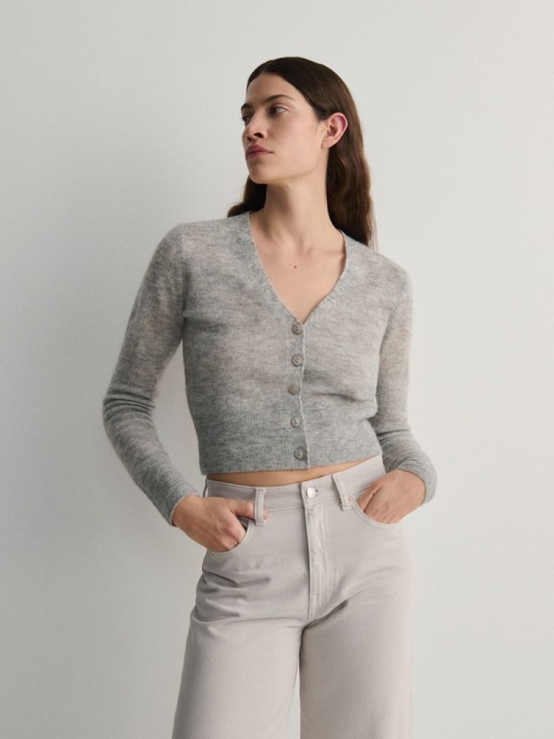 Reserved Button Down Cropped Pullover Damen Hellgrau | 8021-OMNEA