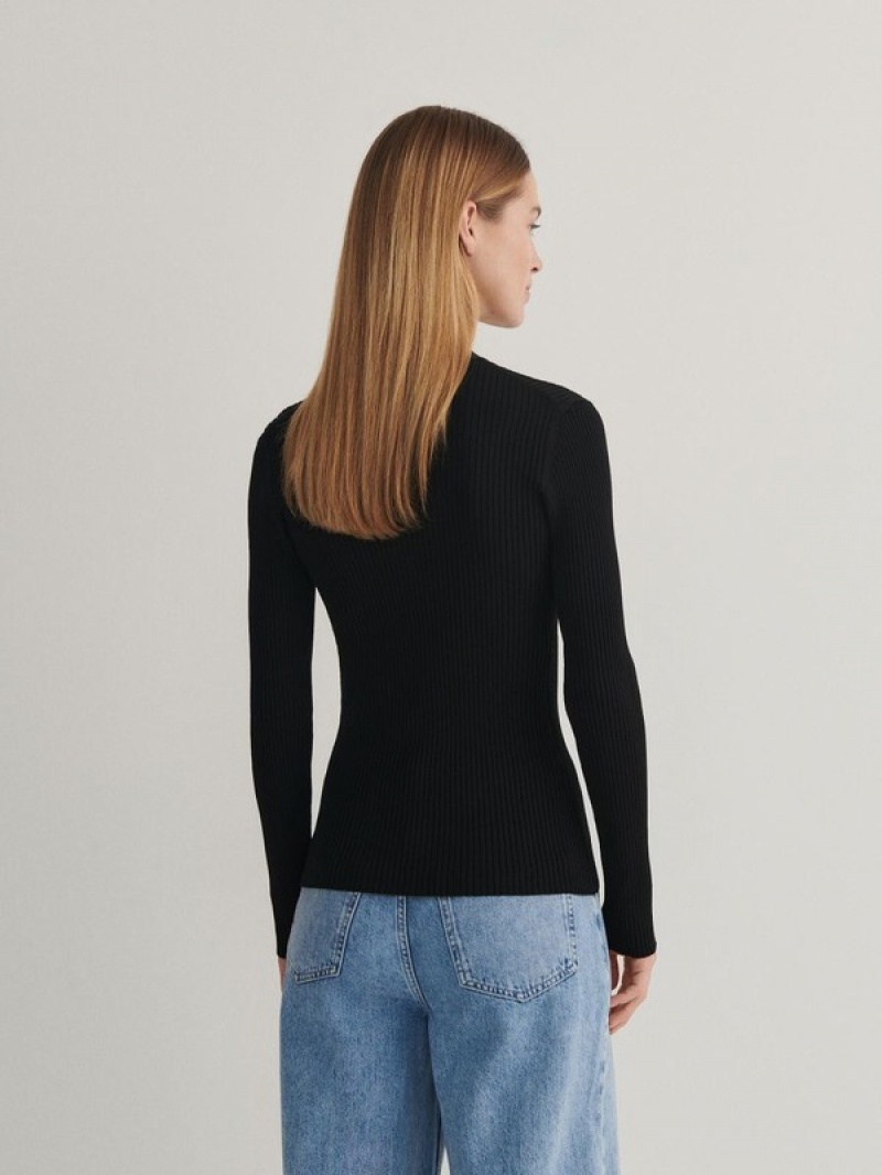 Reserved Button Down Pullover Damen Schwarz | 1098-JDHWY