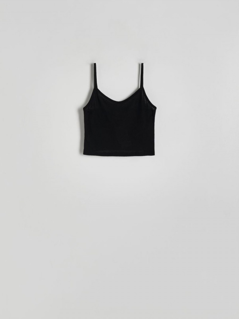 Reserved Cami Top T-shirts Damen Schwarz | 8716-SGMAI