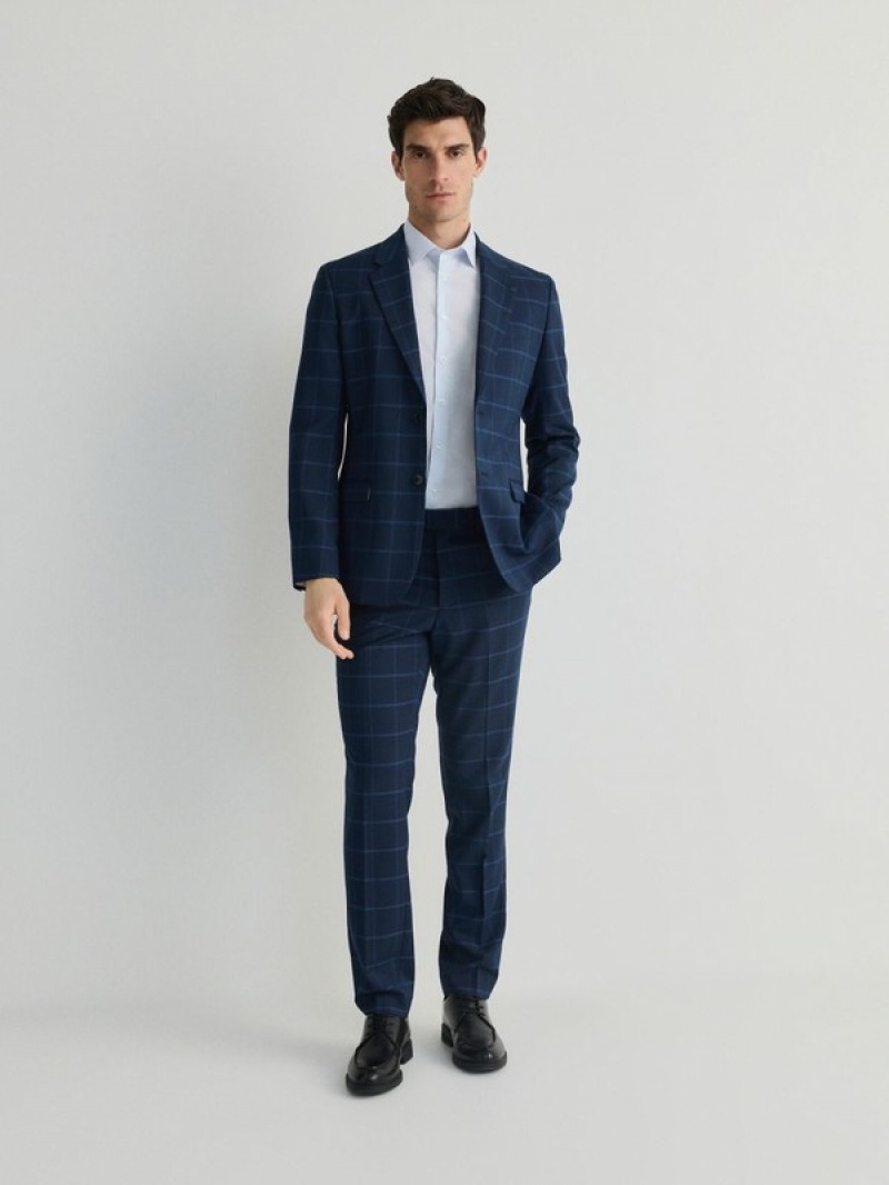 Reserved Check Slim Anzüge Herren Navy | 8967-CMHQJ