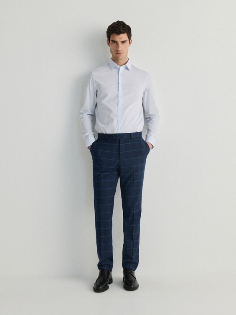 Reserved Check Slim Hosen Herren Navy | 6805-QUNHC