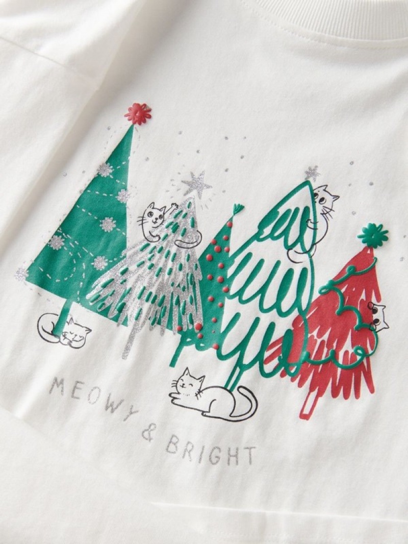 Reserved Christmas T-print T-shirts Mädchen Weiß | 3806-MCIVT