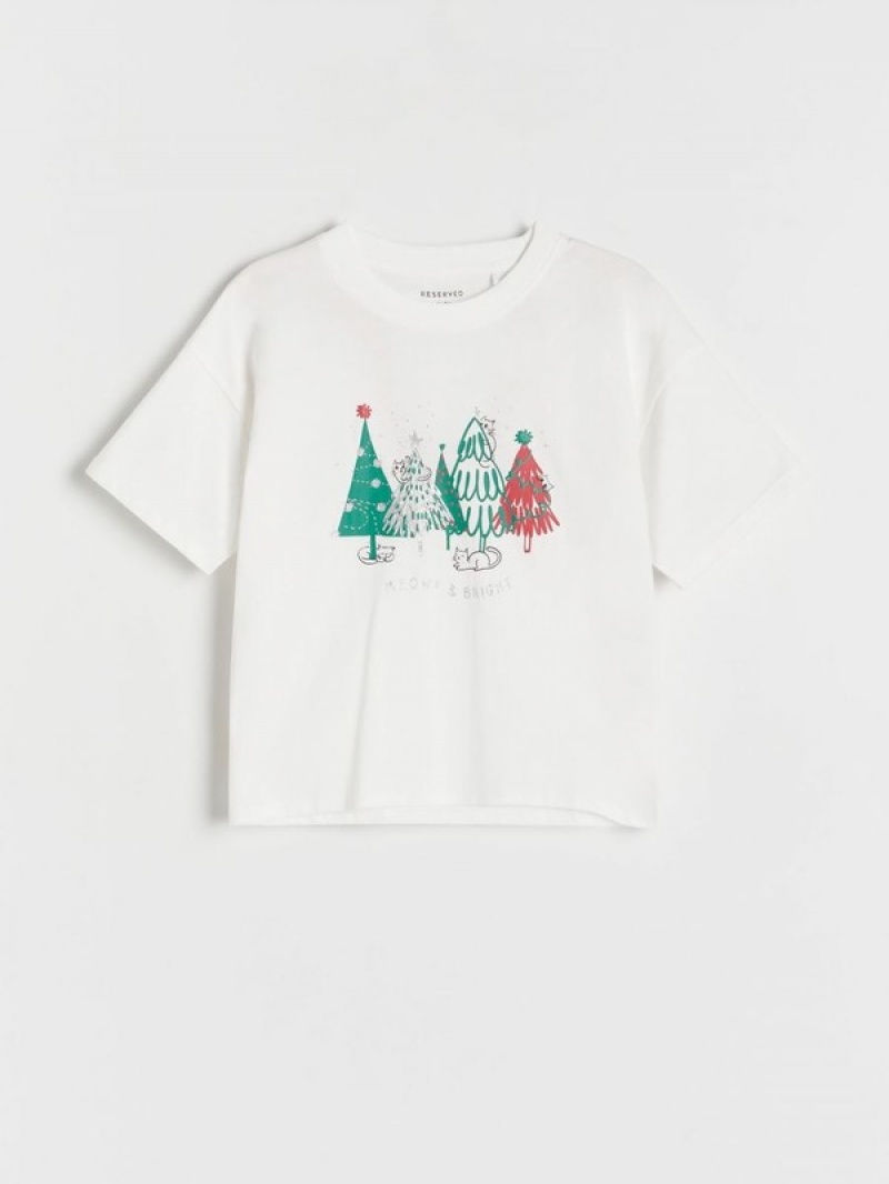 Reserved Christmas T-print T-shirts Mädchen Weiß | 3806-MCIVT