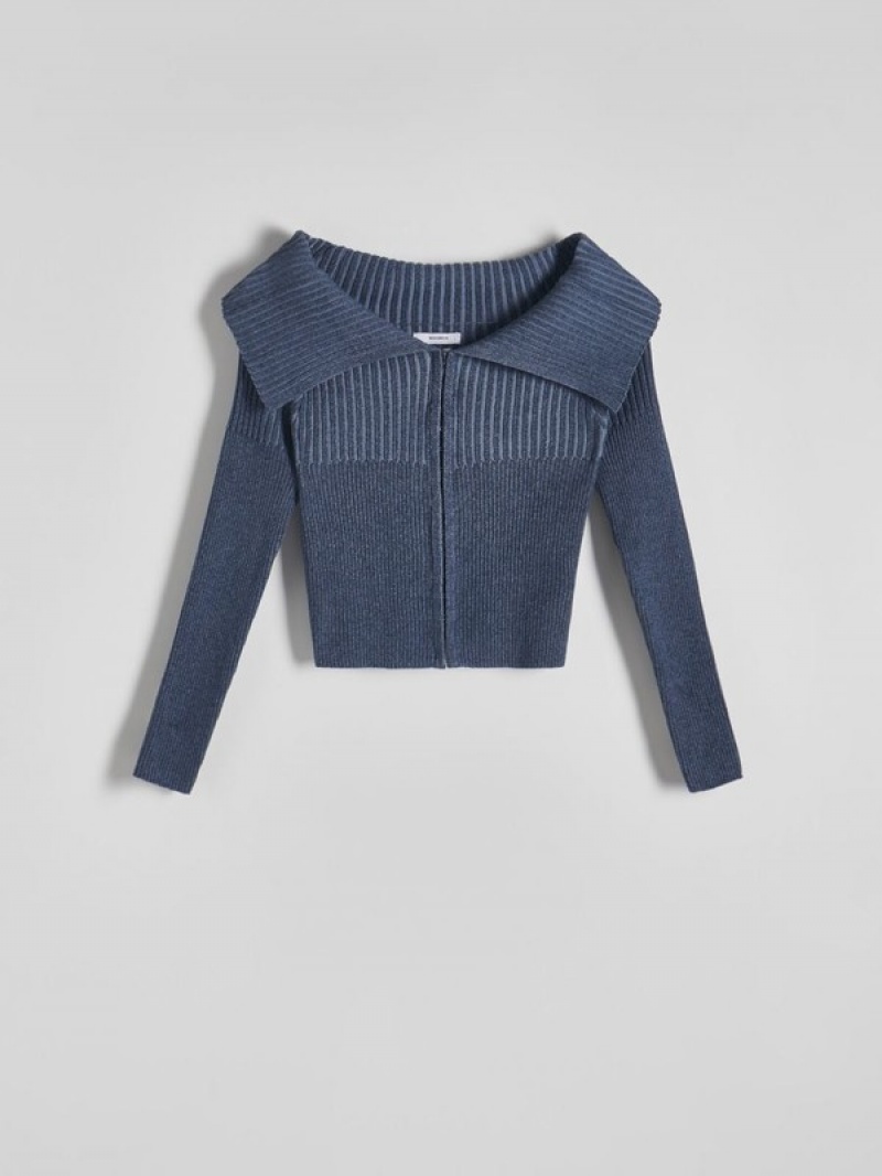 Reserved Collar Pullover Damen Grau Blau | 9310-IMCLB