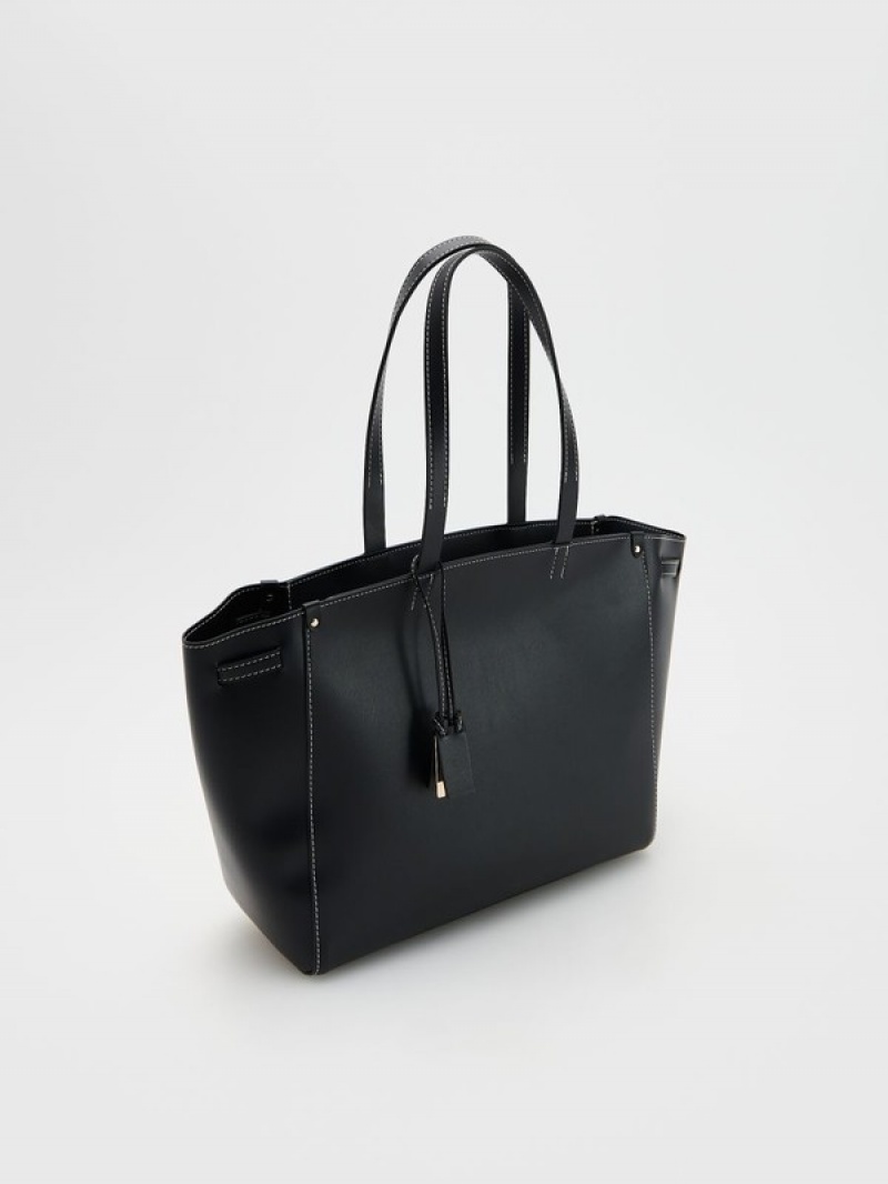 Reserved Contrasting Stitching Taschen Damen Schwarz | 7328-IQXEK