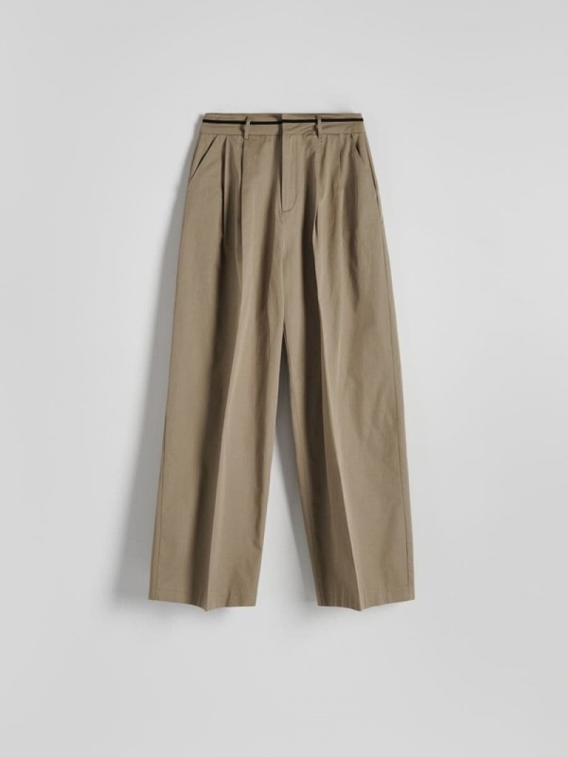 Reserved Cottonpressed Crease Hosen Damen Olivgrün | 5312-EQBWN