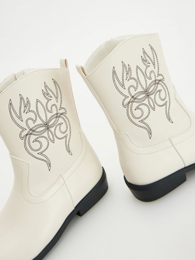 Reserved Cowboy Bootsembroidery Detailing Schuhe Mädchen Weiß | 6357-UZQBS