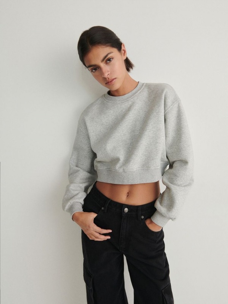 Reserved Cropped Baumwoll Rich Sweatshirts Damen Hellgrau | 8405-VIWUH