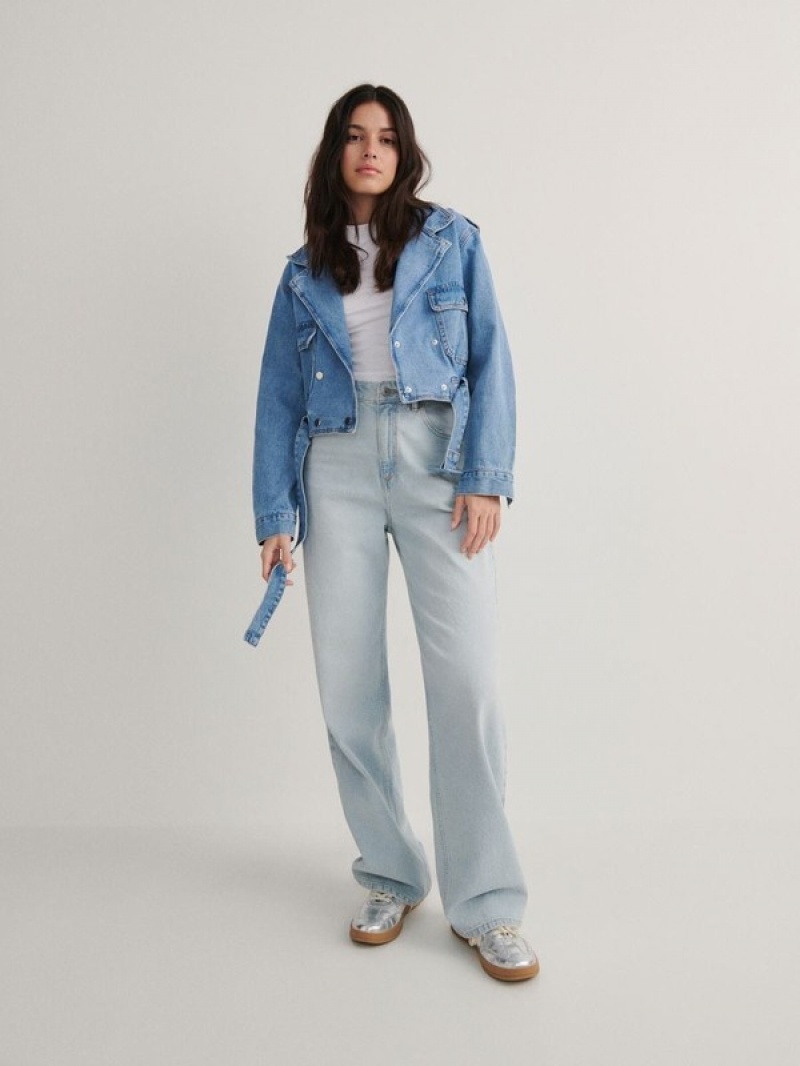 Reserved Cropped Denim With Jacken Damen Blau | 2065-TENCQ