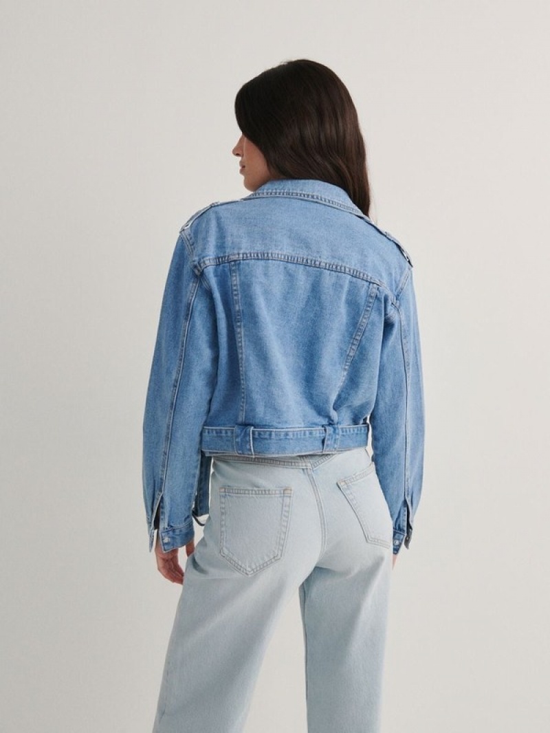 Reserved Cropped Denim With Jacken Damen Blau | 2065-TENCQ