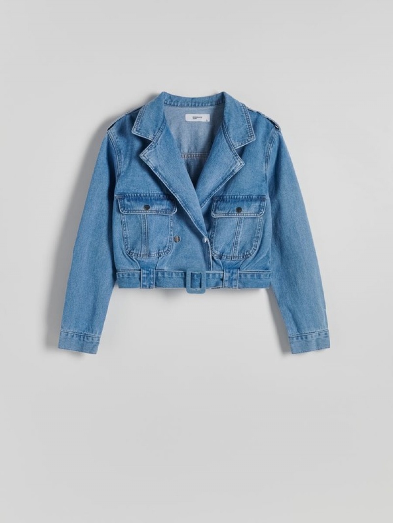 Reserved Cropped Denim With Jacken Damen Blau | 2065-TENCQ