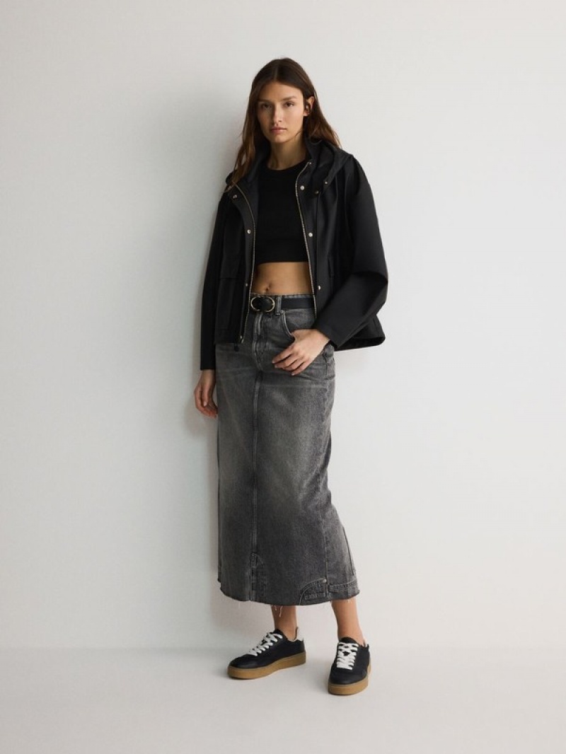 Reserved Cropped Rain Jacken Damen Schwarz | 1870-KVLOH