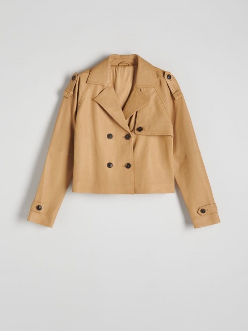 Reserved Cropped Sheepskin Trench Mäntel Damen Beige | 7986-WHTQE