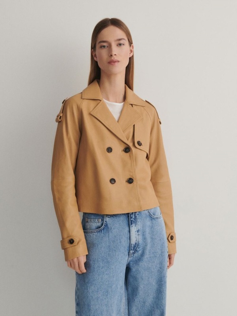 Reserved Cropped Sheepskin Trench Mäntel Damen Beige | 7986-WHTQE