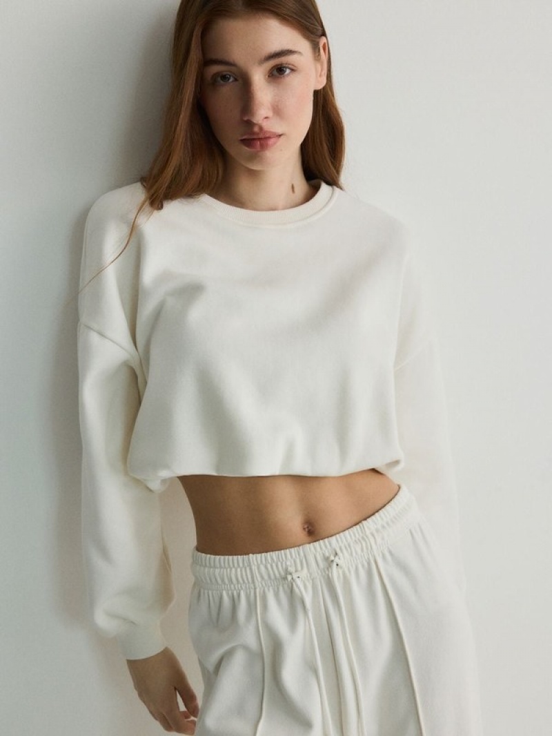 Reserved Cropped Sweatshirts Damen Weiß | 0316-OPLZT