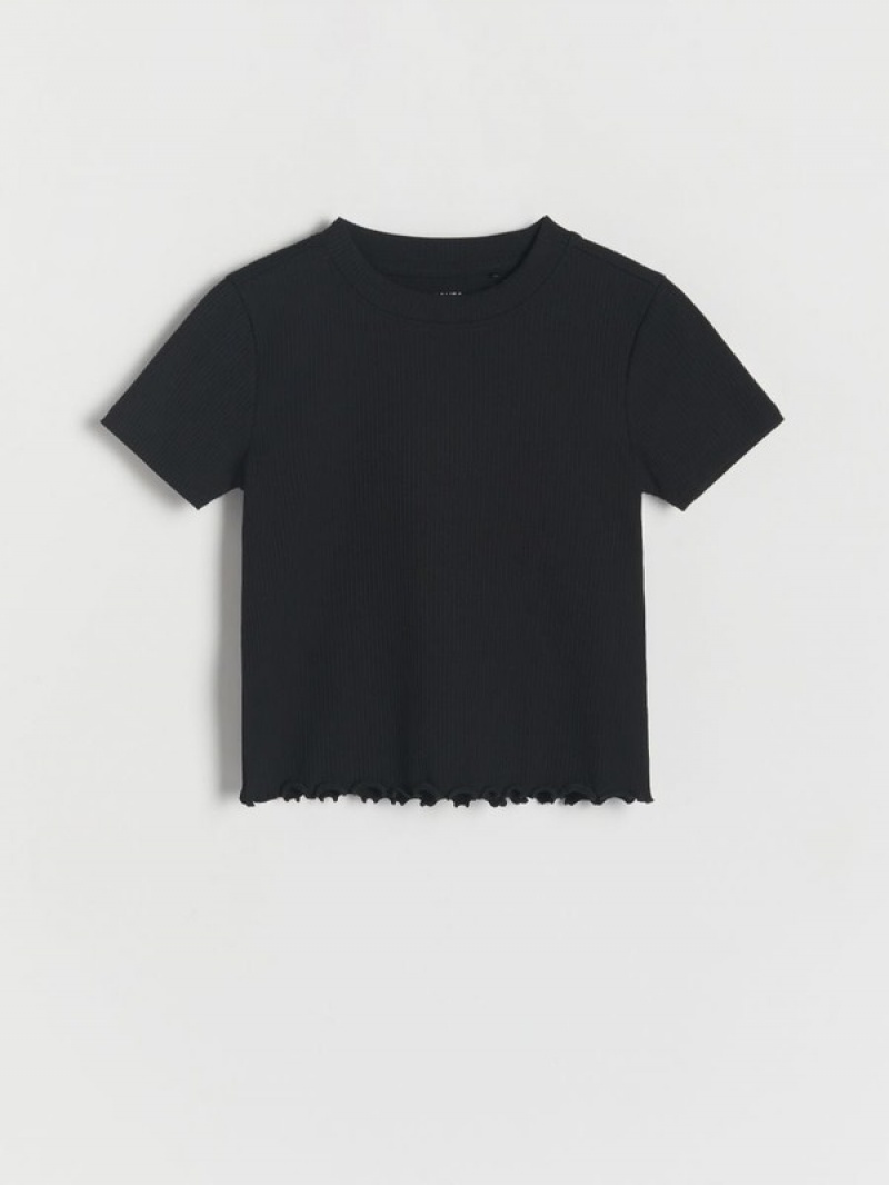 Reserved Cropped T-peplum Hem T-shirts Mädchen Schwarz | 0568-AKJDN