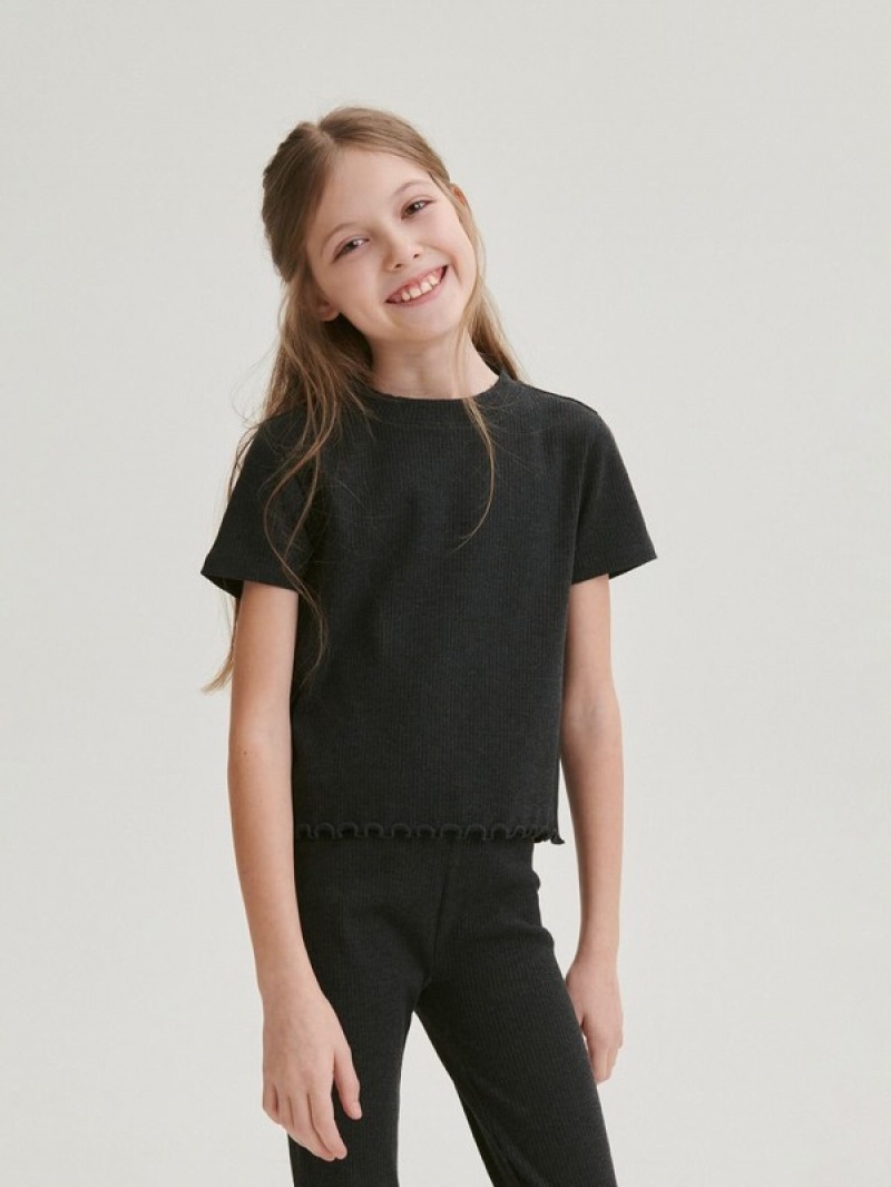 Reserved Cropped T-peplum Hem T-shirts Mädchen Dunkelgrau | 0245-IWJQY