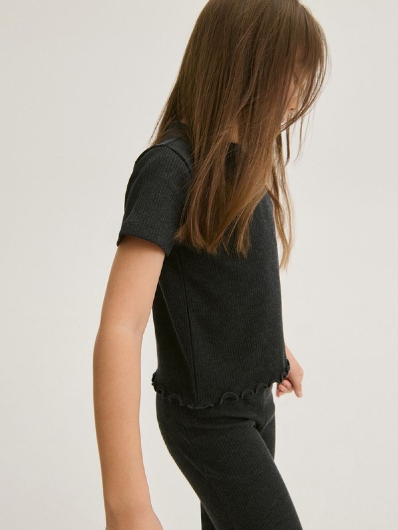 Reserved Cropped T-peplum Hem T-shirts Mädchen Dunkelgrau | 0245-IWJQY