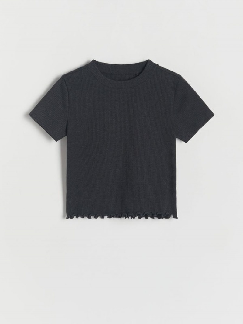 Reserved Cropped T-peplum Hem T-shirts Mädchen Dunkelgrau | 0245-IWJQY