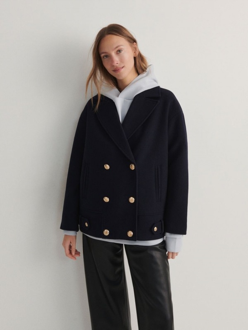 Reserved Croppedwool Blend Mäntel Damen Navy | 2705-XJPAD