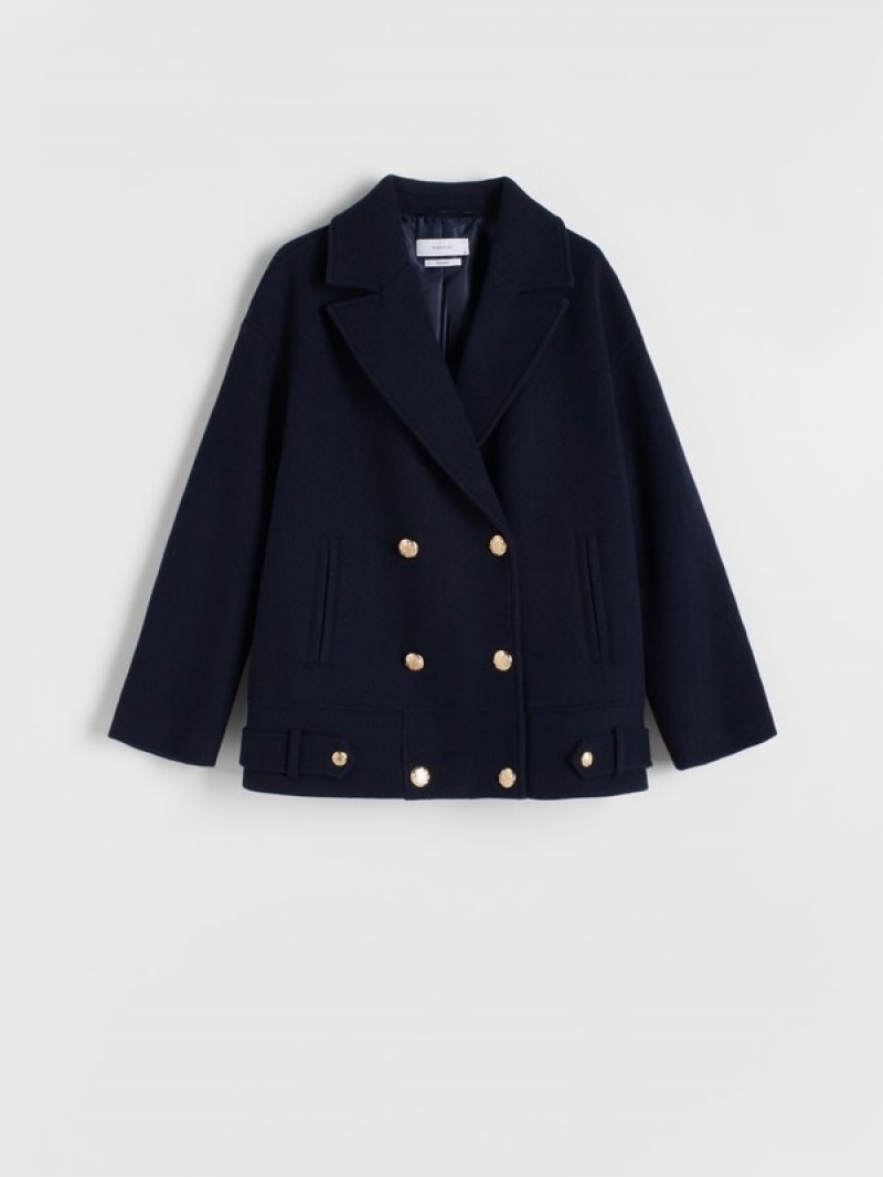 Reserved Croppedwool Blend Mäntel Damen Navy | 2705-XJPAD