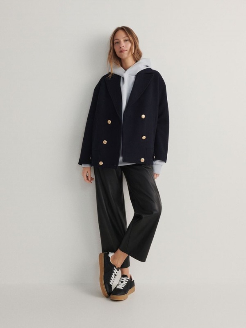 Reserved Croppedwool Blend Mäntel Damen Navy | 2705-XJPAD