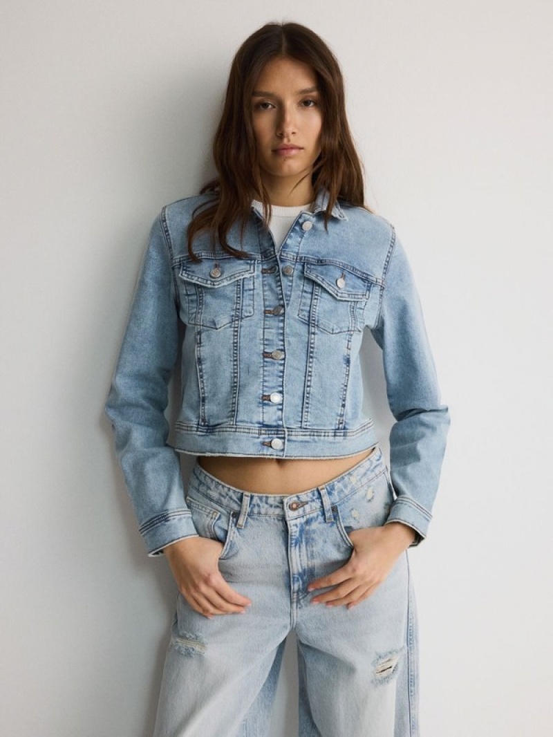 Reserved Denim Jacken Damen Blau | 0128-QJXVA