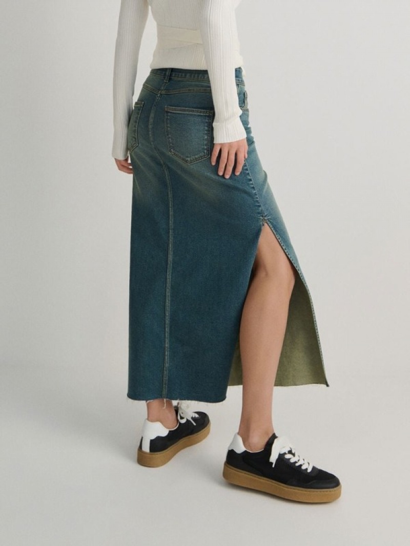 Reserved Denim Maxi Röcke Damen Dunkeltürkis | 7126-WNXYB