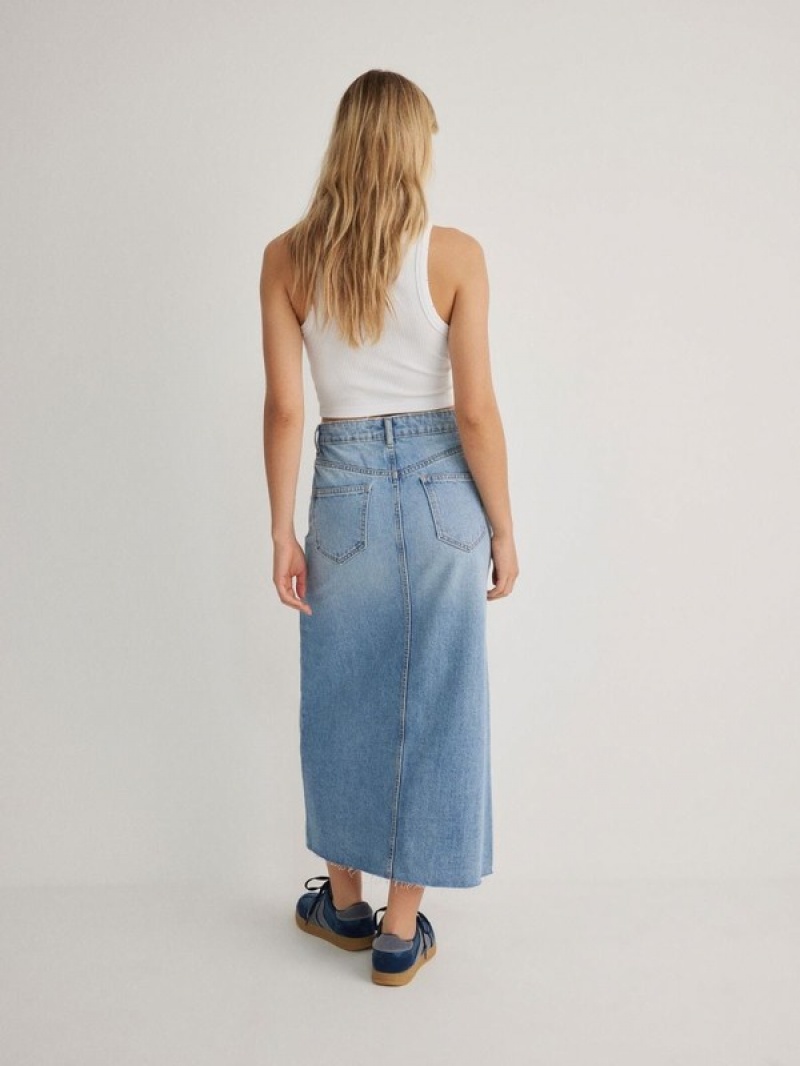 Reserved Denim Midi Röcke Damen Blau | 0921-IMZWK