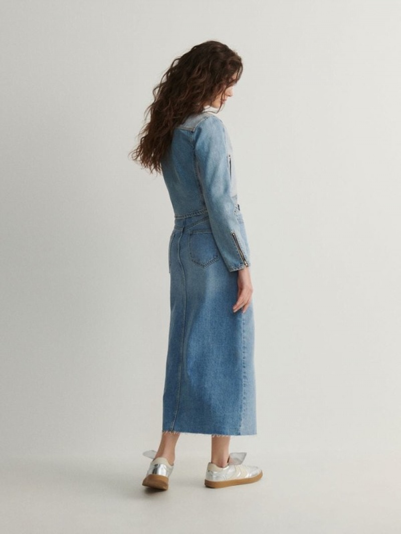 Reserved Denim Midi Röcke Damen Blau | 2890-CUFGX