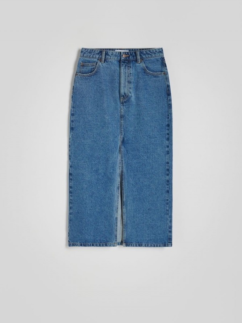 Reserved Denim Midi Röcke Damen Blau | 5980-MVFZW