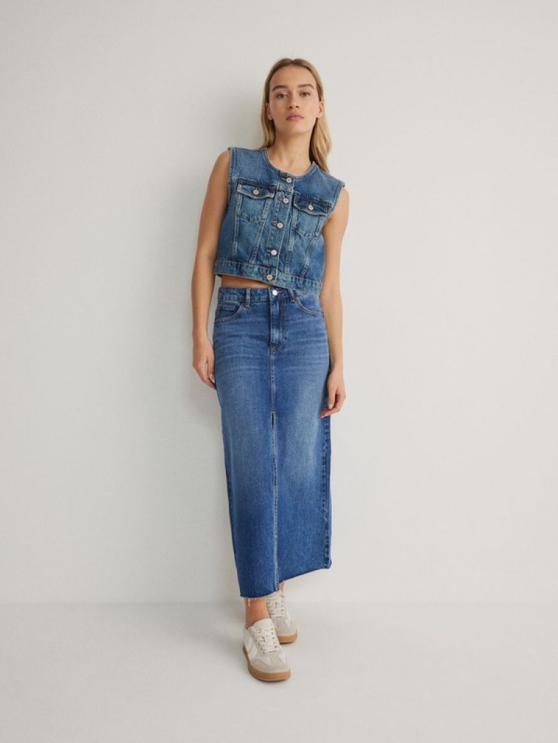 Reserved Denim Midi Röcke Damen Blau | 8734-HFAJM